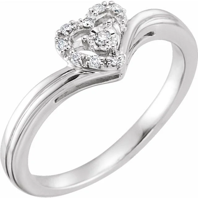 Statement Rings For Bold Fashion Lovers-10K White Gold .06 CTW Natural Diamond Heart Promise Ring