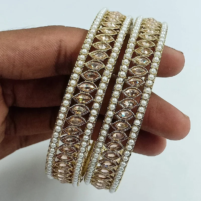 Luxury Crystal-Encrusted Bangles For Glamorous Events-Jcm Gold Plated Crystal Stone And Pearls Bangles Set