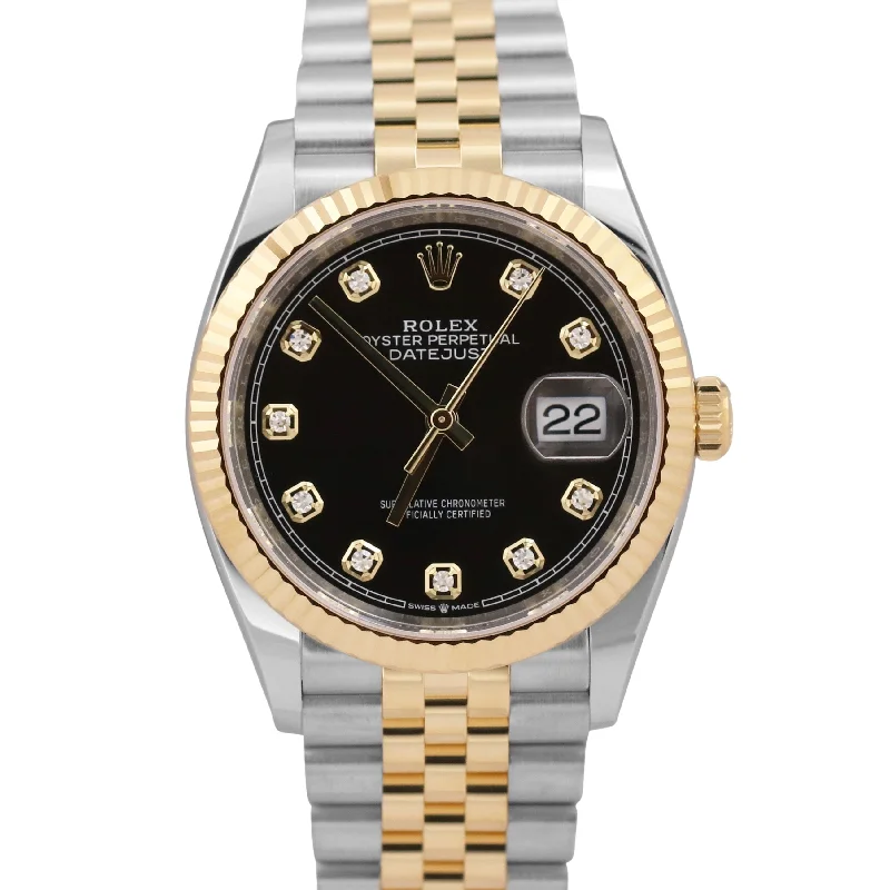 Affordable Men’s Luxury Watches For Everyday Glam-MINT 2024 PAPERS Rolex DateJust 36mm BLACK DIAMOND 18K Gold JUBILEE 126233 BOX