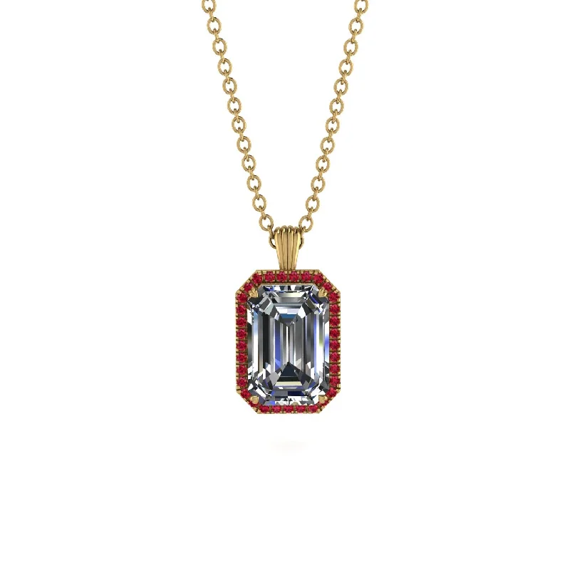 Halo Emerald Cut Diamond Necklace - Izabella No. 46