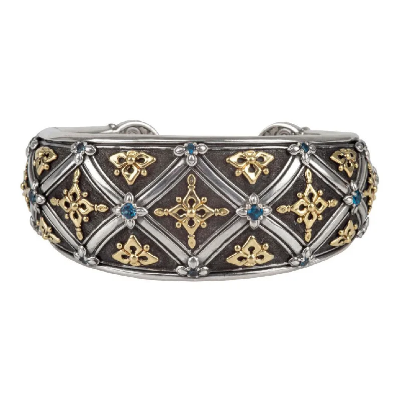 Elegant Adjustable Cuff Bracelets For Chic Style-Sterling Silver & 18K Gold Multi Stone Bracelet