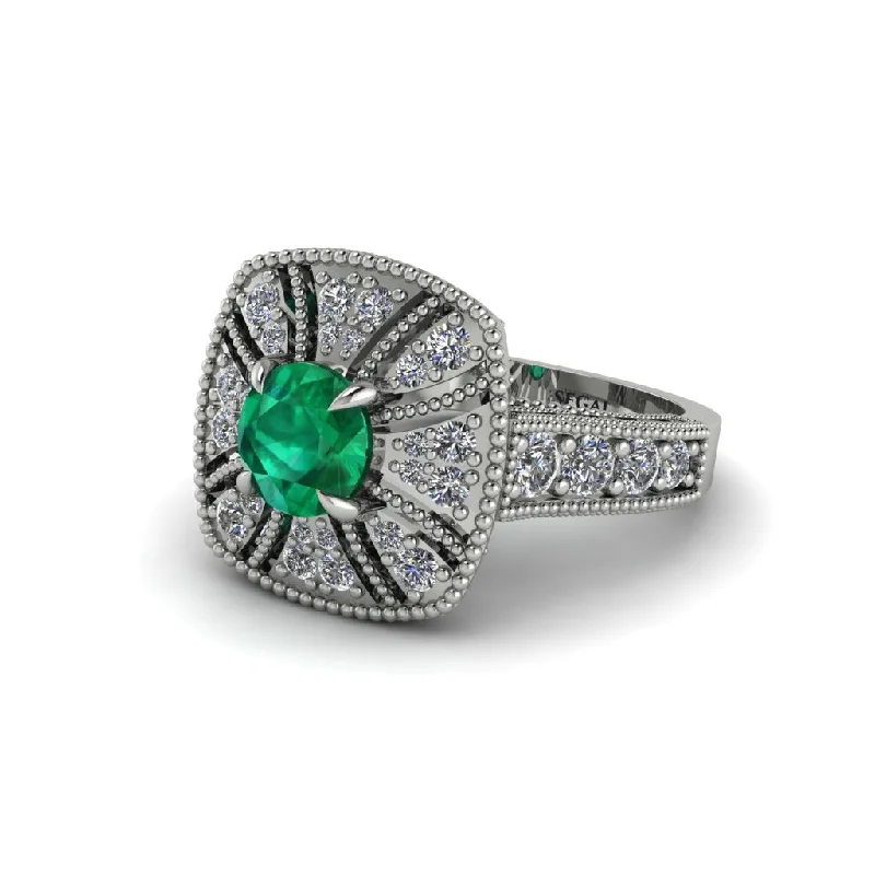 Elegant Engagement Bands For Timeless Proposals-Emerald Vintage-Inspired Halo Engagement Ring  - Lexi No. 6