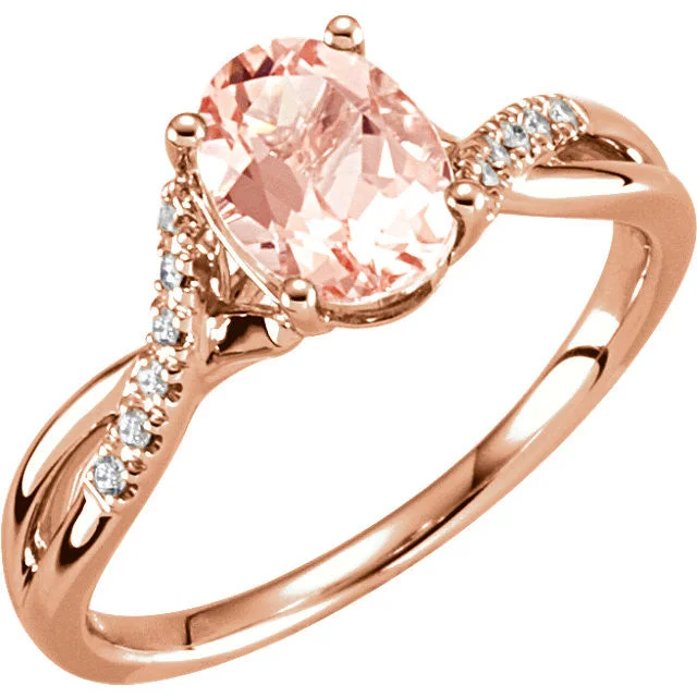 Custom Rings For Personalized Gifts-14k Gold Oval Morganite & .06 CTW Diamond Twist Band Ring