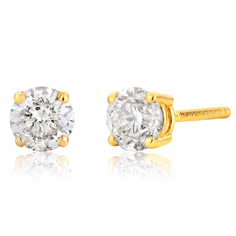 Chic Drop Earrings For Fancy Events-14ct Yellow Gold Diamond Stud Earrings with Approximately 0.50 Carat of Diamonds