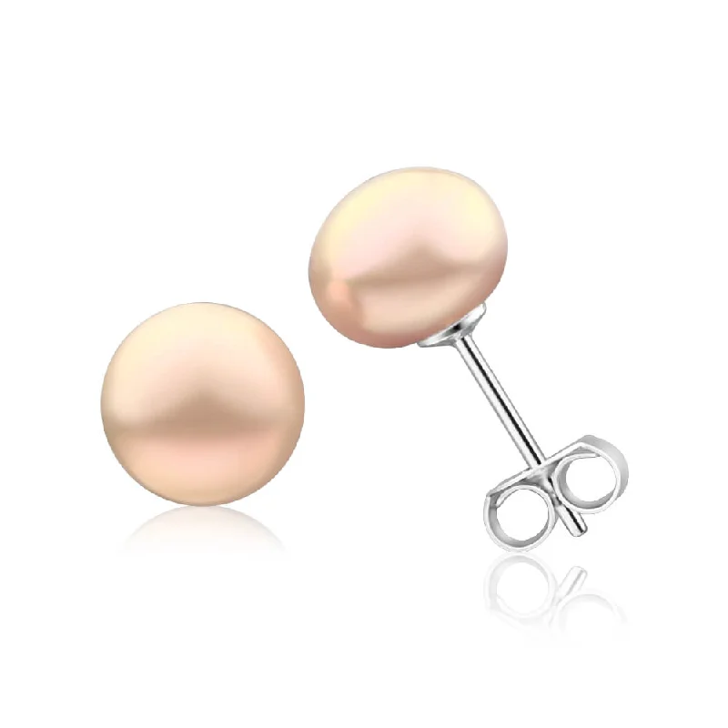 Large Statement Earrings For Confidence-Sterling Silver Light Pink Freshwater Pearl Stud Earrings