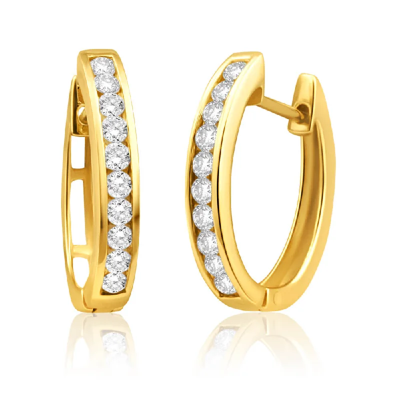 Fancy Earrings For Formal Gatherings-9ct Yellow Gold Stylish Diamond Hoop Earrings