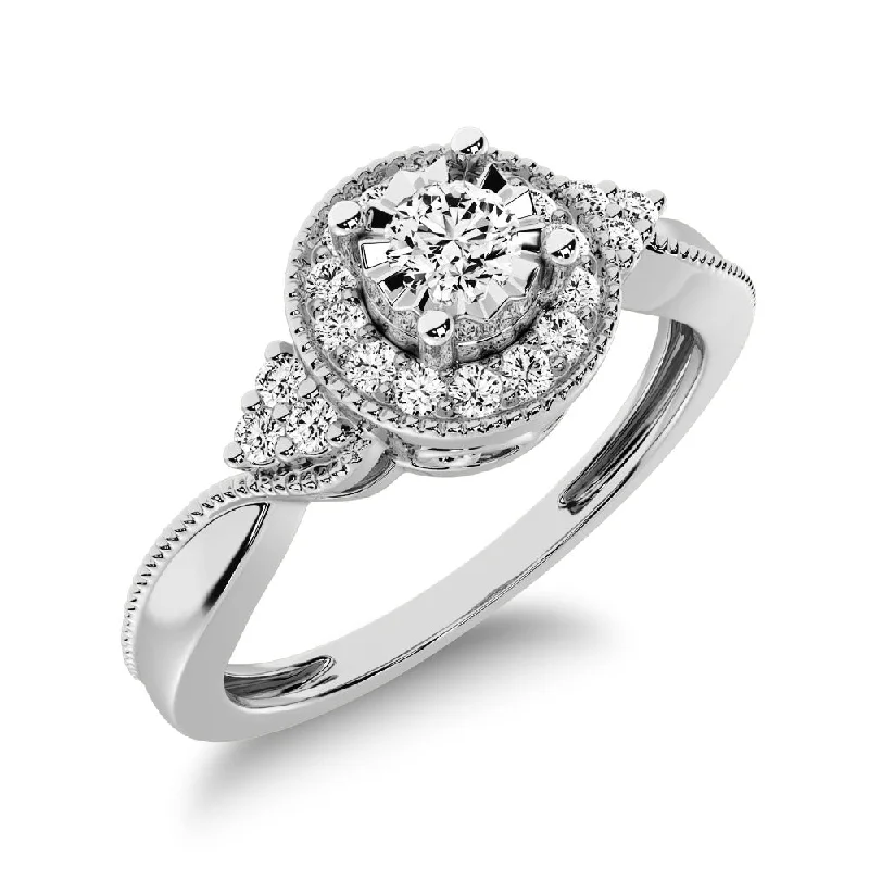 Timeless Gemstone Rings For Special Occasions-10K White Gold Diamond 1/5 CTW. Milgrain detail Halo Engagement Ring