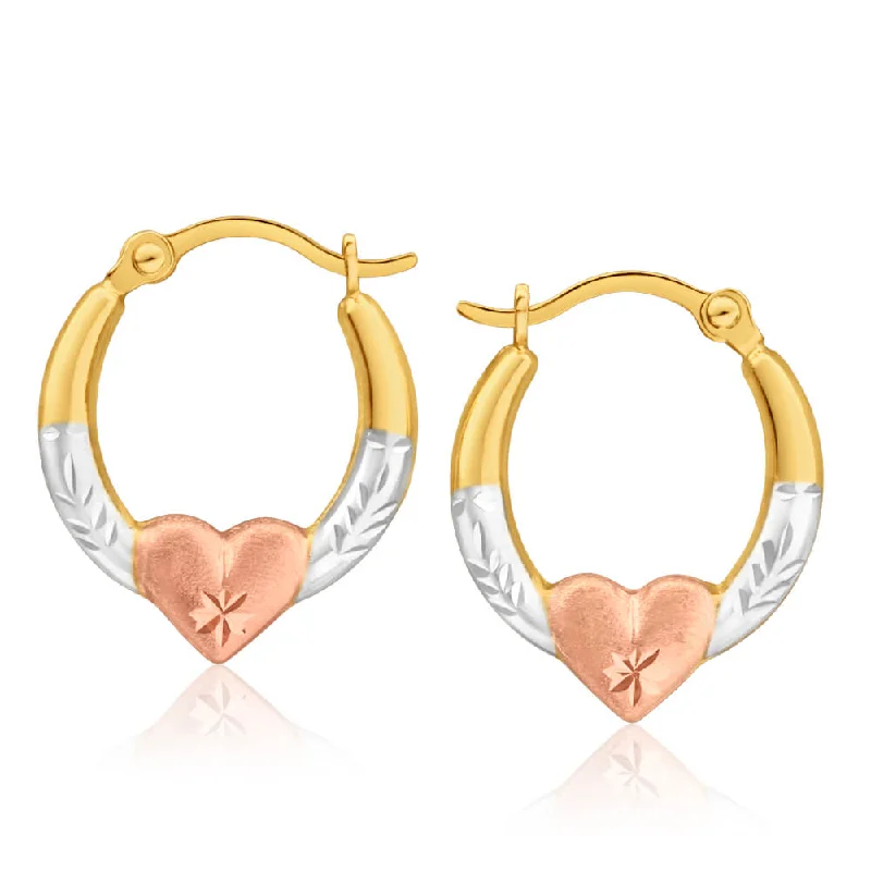 Vibrant Gemstone Earrings For Bold Looks-9ct Yellow Gold Silver Filled Three Tone Heart Hoop Earrings