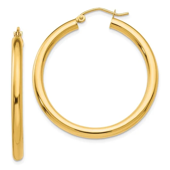 Bohemian Earrings For Free-Spirited Fashion-14K Gold 3MM Medium Tube Hoop Earrings