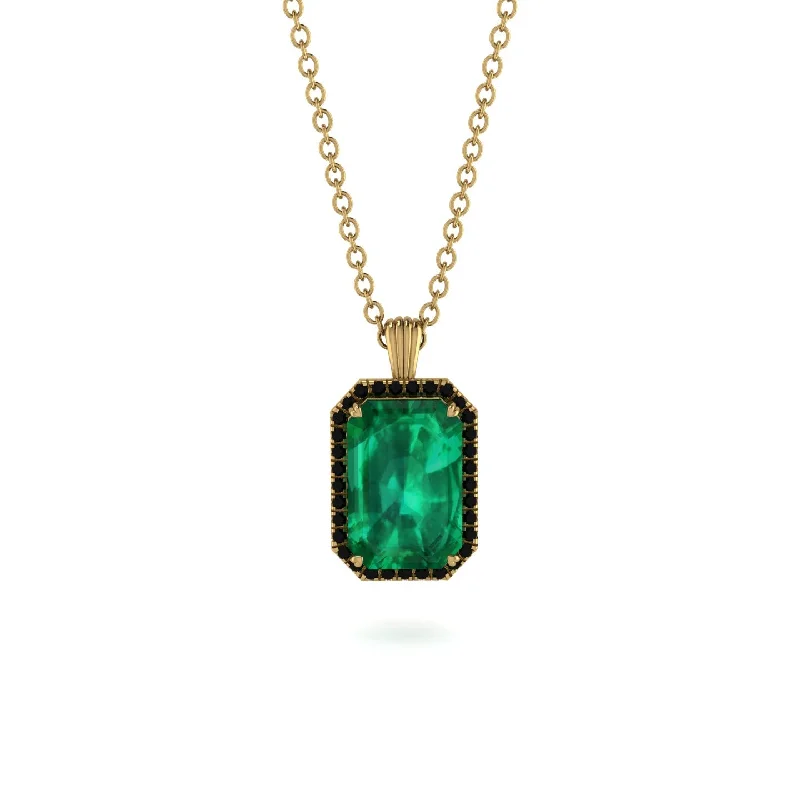 Halo Emerald Cut Emerald Necklace - Izabella No. 34