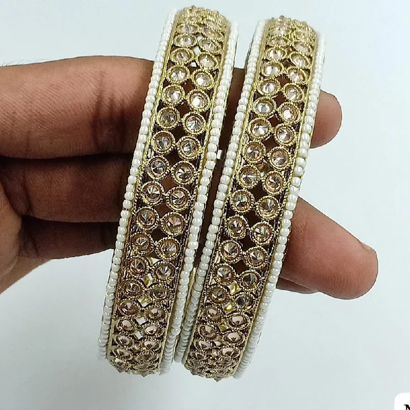 Timeless Enamel Bangles For Bold Fashion-Jcm Gold Plated Crystal Stone And Pearls Bangles Set