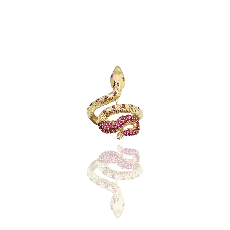 Custom Name Rings For Personalized Fashion-Infinite Eyes Crimson Snake Ring (14K)