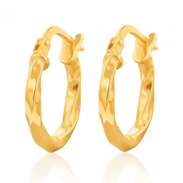 Modern Geometric Earrings For Fashion-9ct Yellow Gold Silver Filled Twist 10mm Hoop Earrings