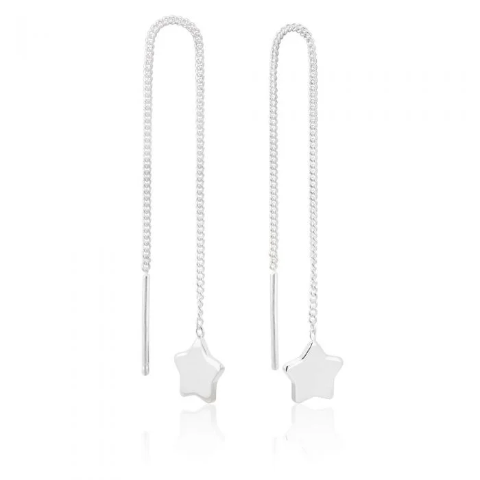 Playful Earrings For Youthful Energy-Sterling Silver Star Drop Threader Earrings