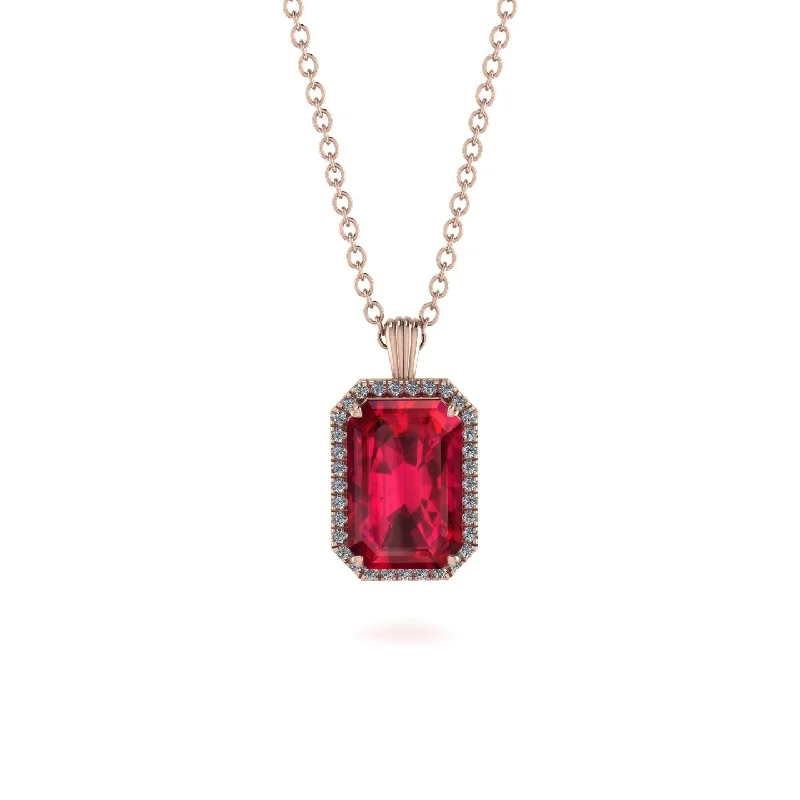 Halo Emerald Cut Ruby Necklace - Izabella No. 11