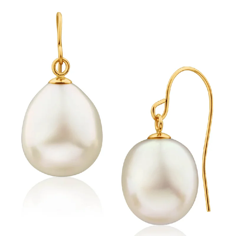 Handmade Earrings For Unique Gifts-Arizona' 9ct Yellow Gold White Freshwater Pearl Drop Earrings