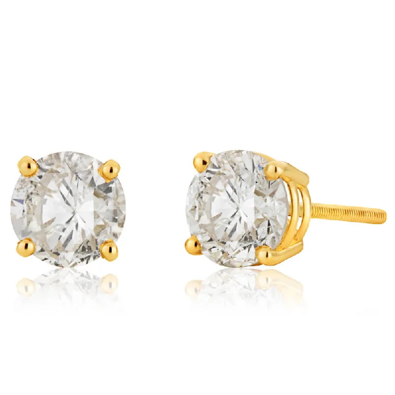 Vibrant Crystal Earrings For Bright Looks-14ct Yellow Gold Diamond Stud Earrings with Approximately 1.5 Carats of Diamonds