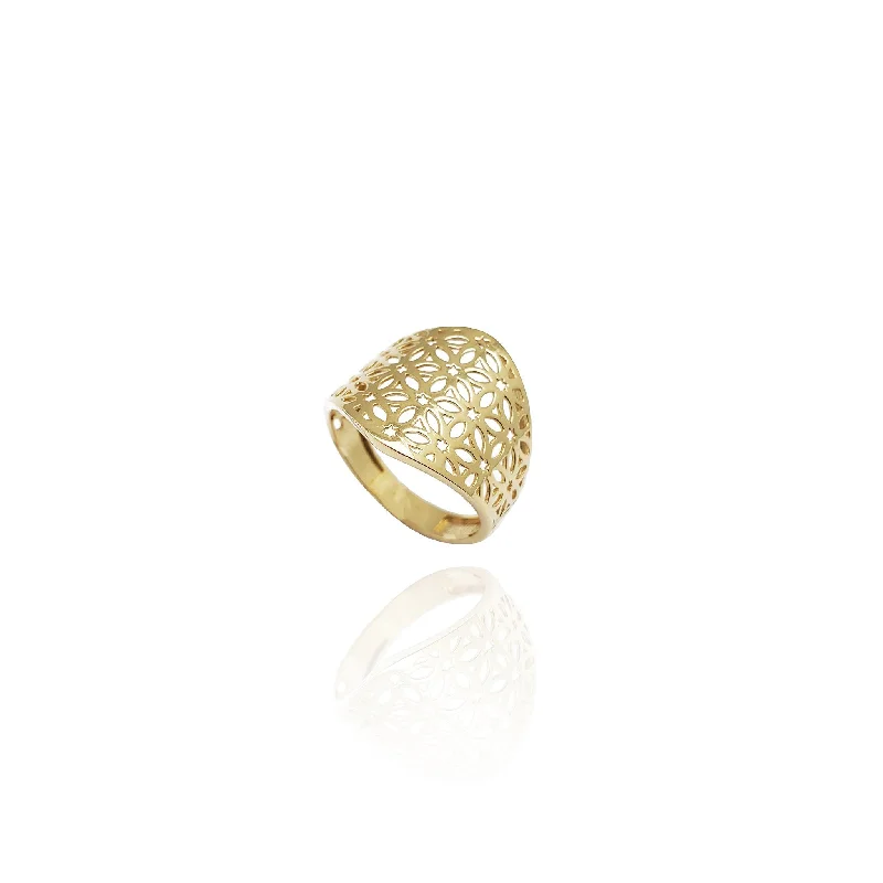 Minimalist Rings For Simple Yet Elegant Style-Foliage Print Colander Ring (14K)