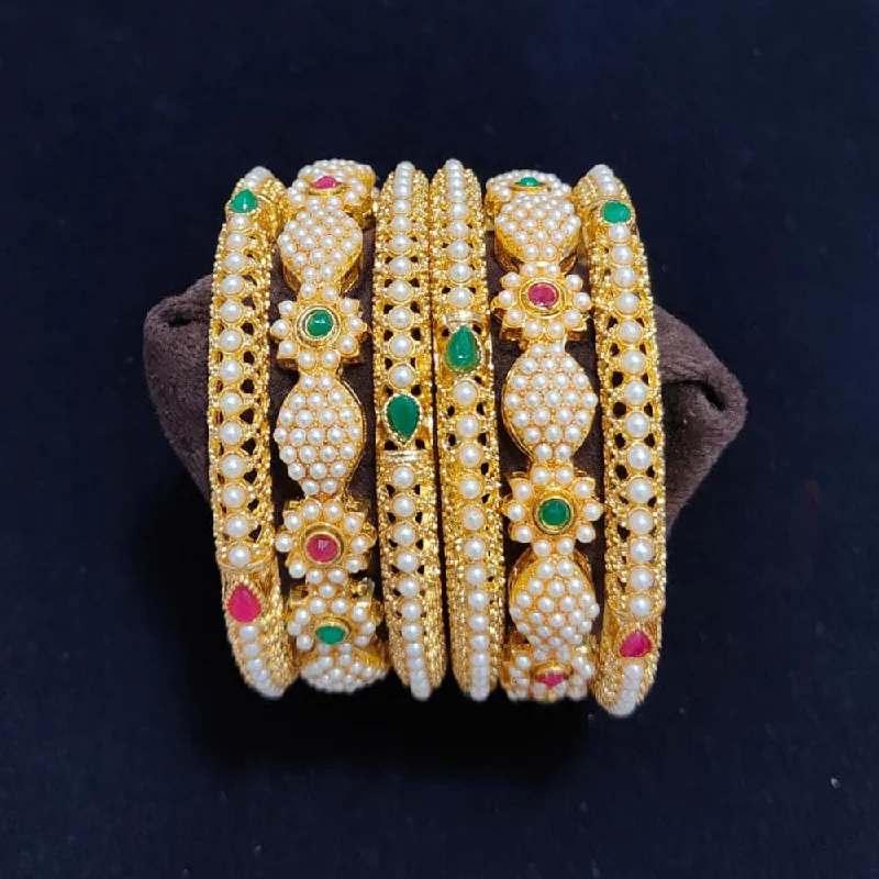 Stylish Thin Bangles For Delicate Fashion-Pooja Bangles Gold Plated Pearls Bangles Set