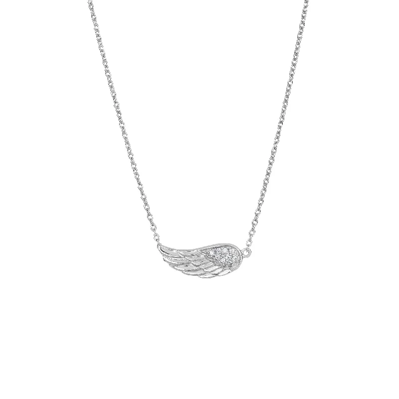 Silver 18 inches Rhodium Finish Shiny 7-1.2mm White Cubic Zirconia Single Wing Element Anchor On 1.2mm Cable Link Fancy Necklace with Lobster Clasp