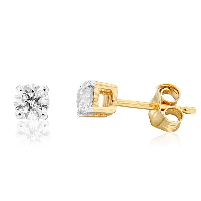 Unique Statement Earrings For Bold Fashion-9ct Yellow Gold 1/2 Carat Solitaire Diamond Stud Earrings