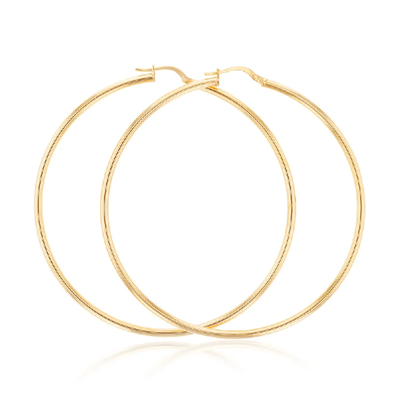 Custom Handmade Earrings-9ct Yellow Gold Silver Filled 60mm Plain Hoop Earrings