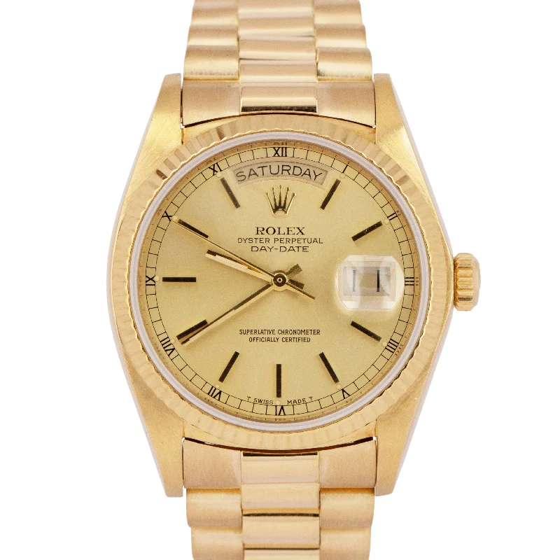 Elegant Watch Collections For Watch Enthusiasts-MINT Rolex Day-Date President Champagne 36mm Fluted 18K Yellow Gold Watch 18038