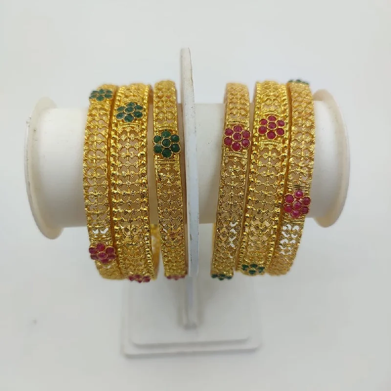 Affordable Bangles For Everyday Wear-Akruti Collection Gold Plated Pota Stone  Bangle Set