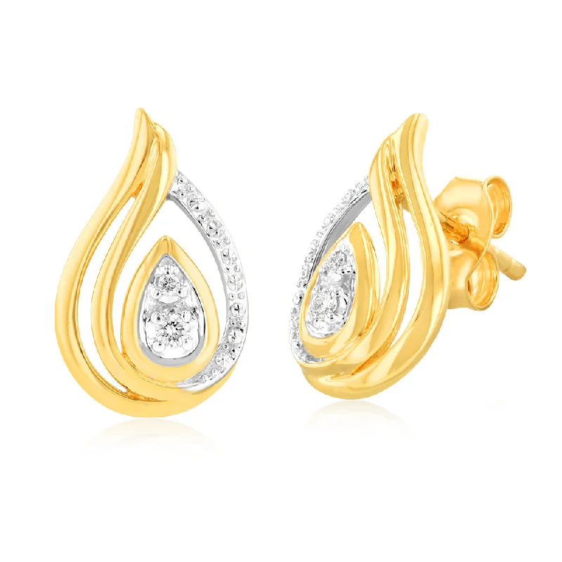 Gold Drop Earrings For Special Events-Luminesce Lab Grown 9ct Yellow Gold Pear Shaped Stud Earrings With 4 Diamonds