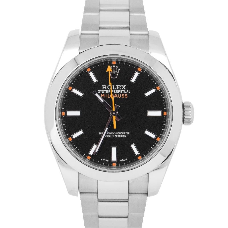 Affordable Smart Watches For Budget-Friendly Style-MINT Rolex Milgauss RANDOM SERIAL Black Orange Steel 40mm Automatic Watch 116400