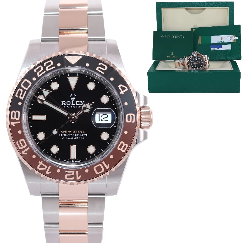 Timeless Automatic Watches For Classic Appeal-MINT 2019 PAPERS Rolex GMT Master Two Tone Steel Root Beer Rose Gold 126711 Watch