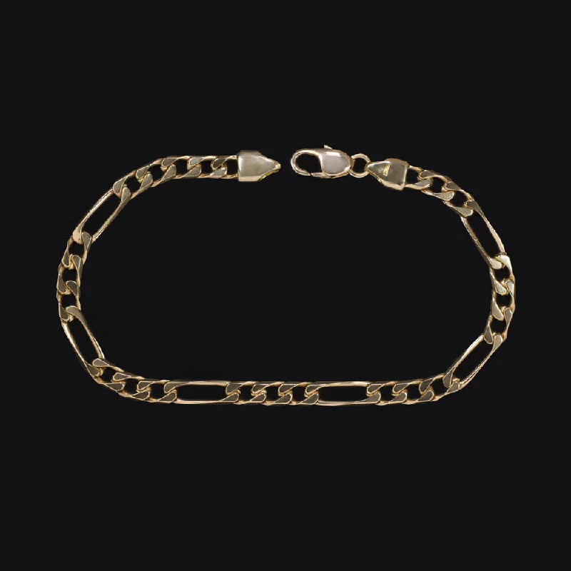 Stunning Black Gemstone Bracelets For Bold Glam-SOLID 14k YELLOW GOLD FIGARO LINK CHAIN BRACELET 13gm FLAT CURB EVERYDAY MENS