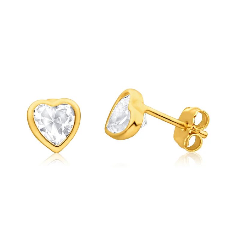 Crystal Drop Earrings For Formal Events-9ct Yellow Gold Silver Filled Cubic Zirconia Heart 5mm Stud Earrings