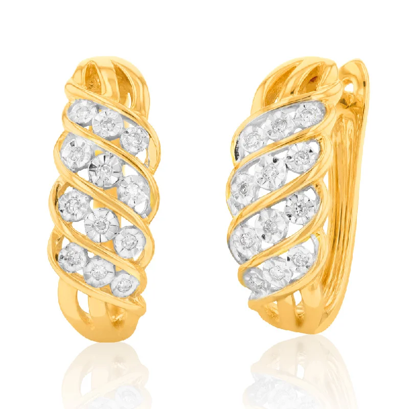 Trendy Drop Earrings For Fashionistas-9ct Yellow Gold Diamond Hoop Earrings