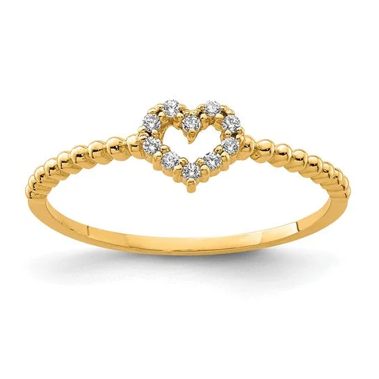 Luxury Platinum Wedding Bands For Classic Glam-10k Gold CZ Heart Beaded Ring