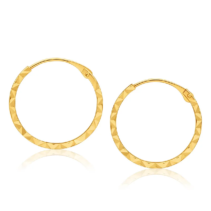 Shiny Gold Earrings For Chic Glam-9ct Yellow Gold Diamond cut Sleepers Earrings in 15mm