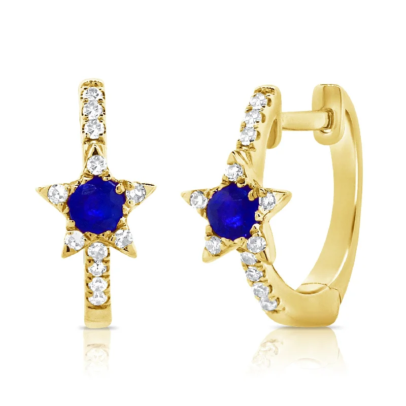 Stunning Drop Earrings For Special Moments-Sapphire & Diamond Star Huggies