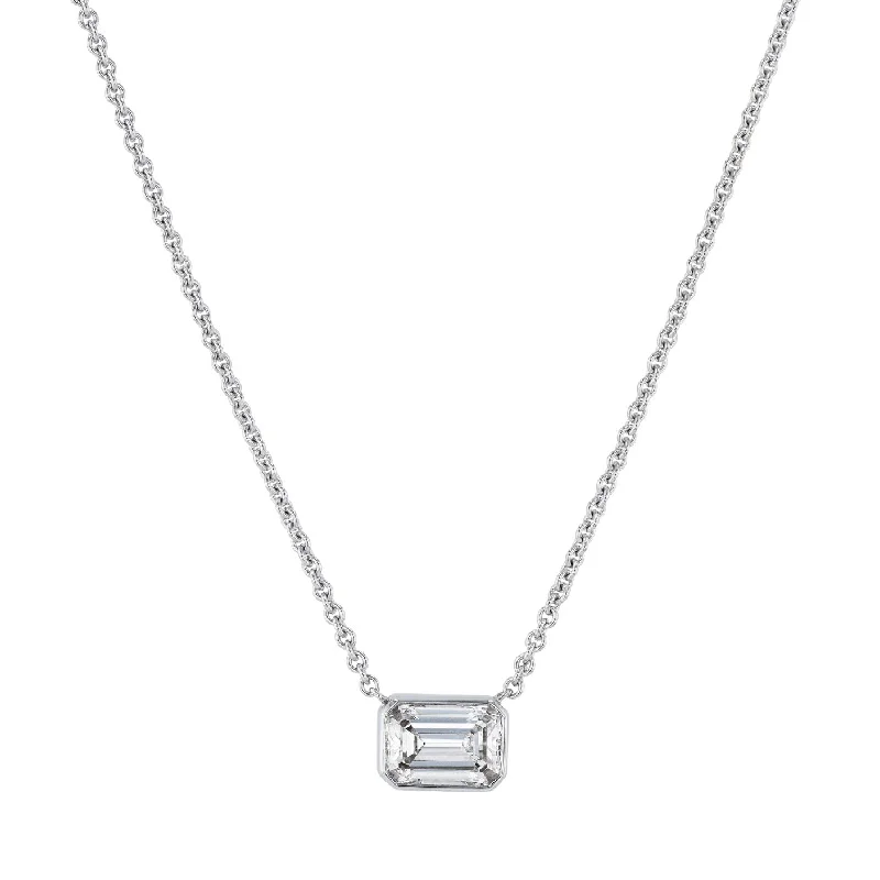 Emerald Cut Diamond White Gold Pendant Necklace