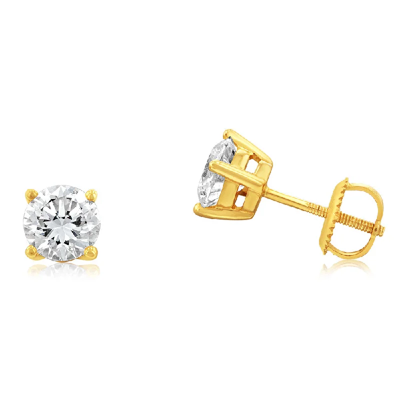 Fancy Earrings For Dinner Parties-Luminesce Lab Grown Diamond TW=1.5 Carat Solitaire Stud Earrings in 14ct Yellow Gold