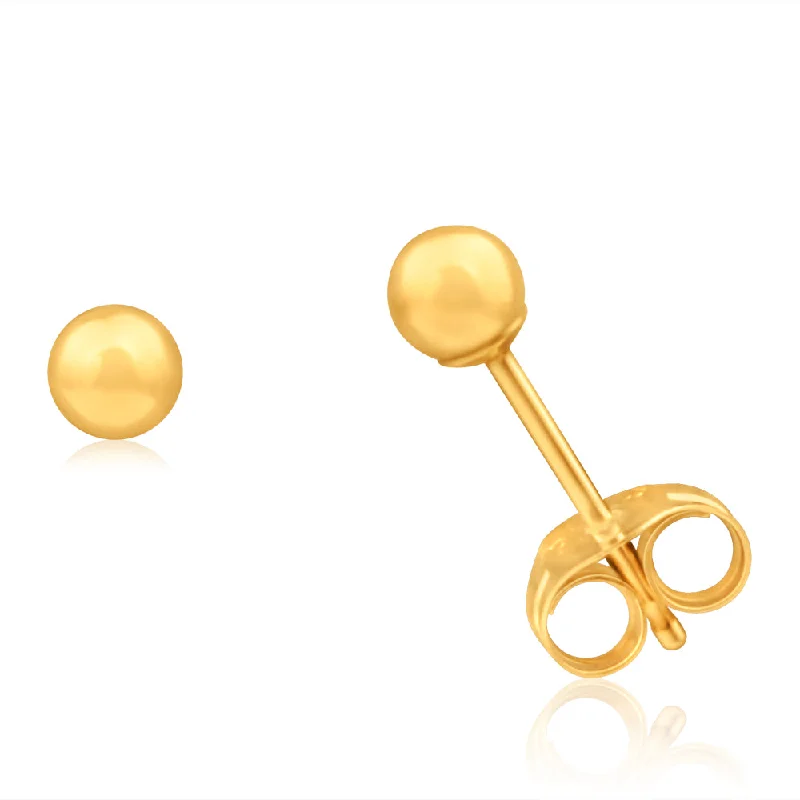 Gold Plated Earrings For Vintage Appeal-9ct Yellow Gold Ball 3mm Stud Earrings