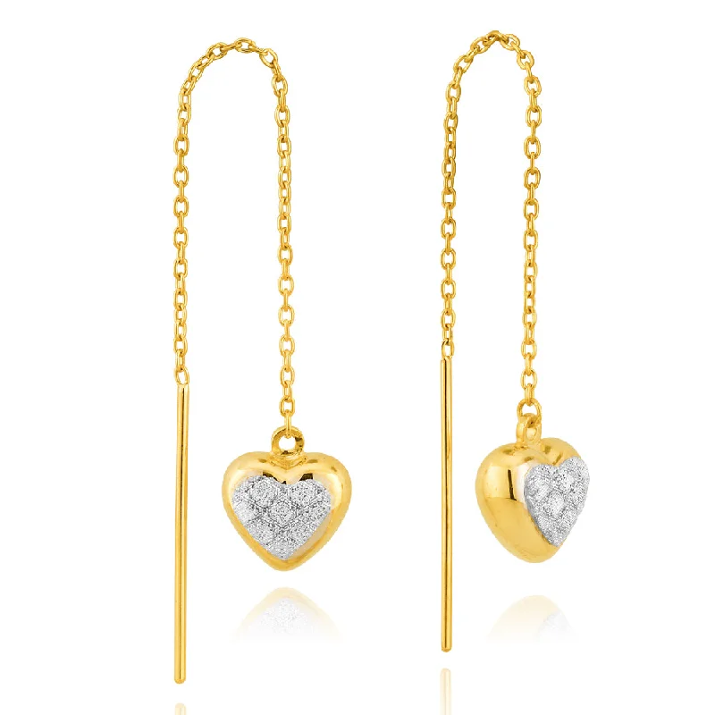 Sparkling Earrings For Formal Gatherings-9ct Yellow Gold Stardust Heart Thread Silverfilled Earrings