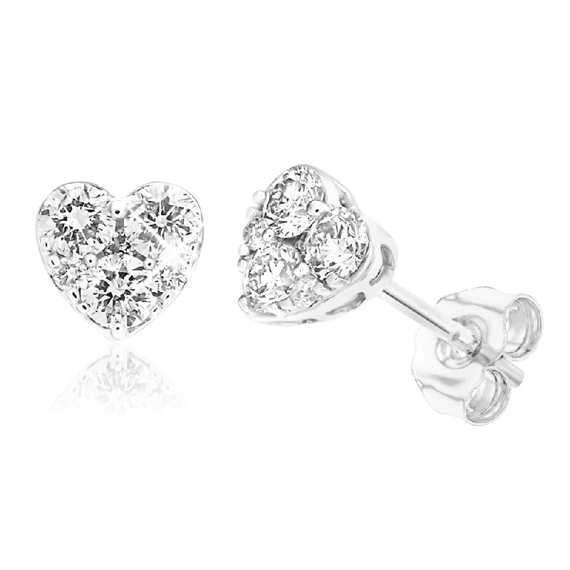 Bohemian Earrings For Free-Spirited Fashion-9ct White Gold Luxurious 1/2 Carat Diamond Heart Stud Earrings