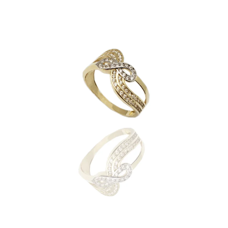 Boho Rings For Free-Spirited Fashion-Two-Tone Crested Infinity Wave Ring (14K)