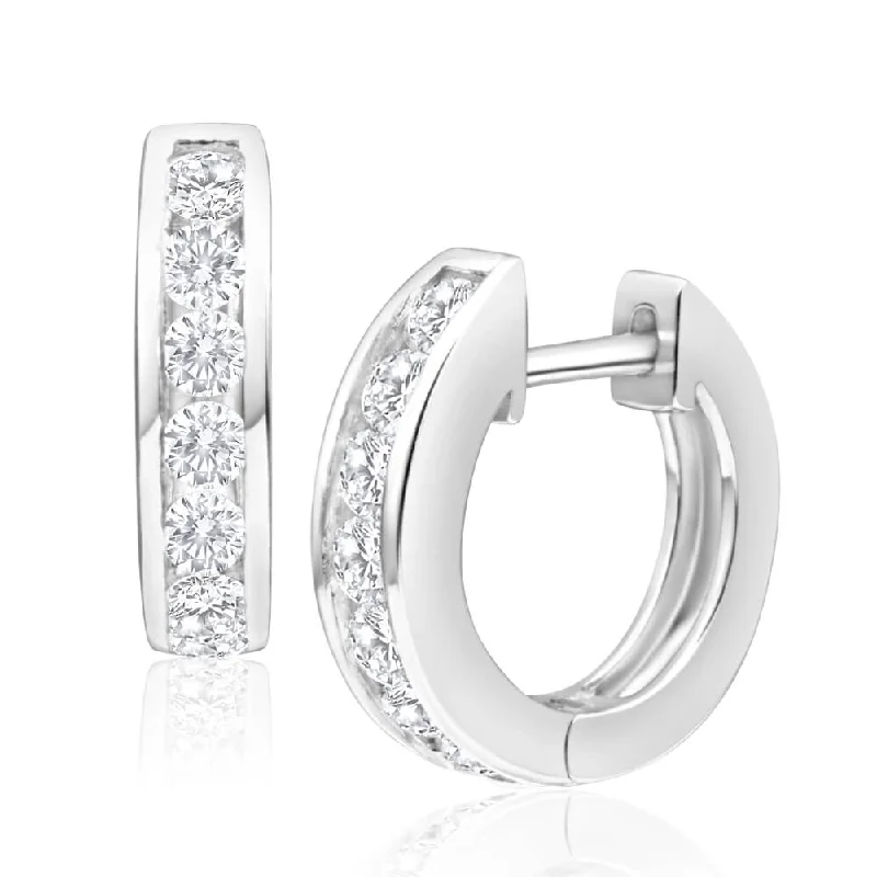 Chic Earrings For Office Wear-Sterling Silver Zirconia Huggies Hoop Earrings