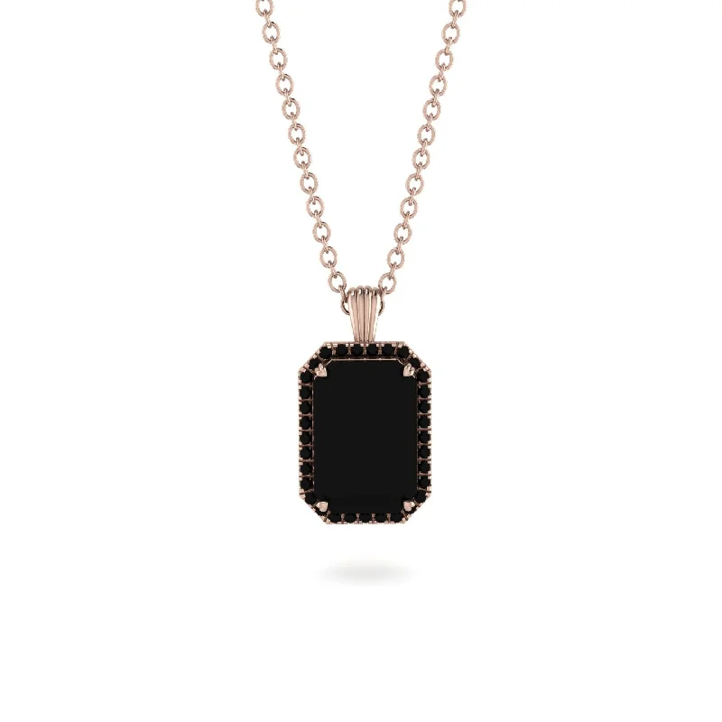 Halo Emerald Cut Black Diamond Necklace - Izabella No. 38