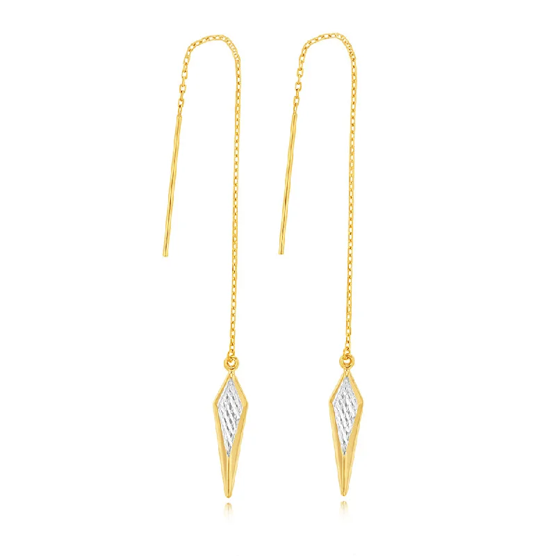 Luxurious Earrings For Special Occasions-9ct Yellow And White Gold Two Tone Fancy Diamond Drop Threader Earrings