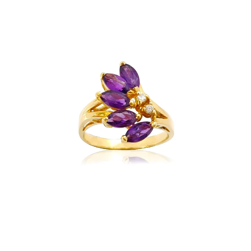 Simple Silver Rings For Minimalist Style-Amethyst Branched Ring (14K)