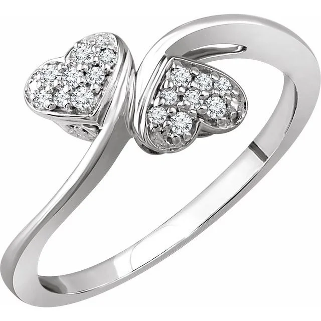 Elegant Ruby Rings For Statement Looks-10K White Gold 1/10 CTW Natural Diamond Two Heart Promise Ring