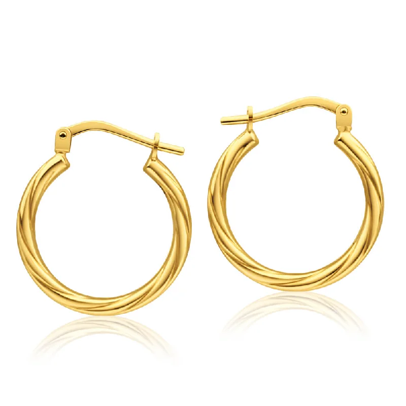 Floral Earrings For Feminine Touch-9ct Yellow Gold Silver Filled Twist 15mm Hoop Earrings