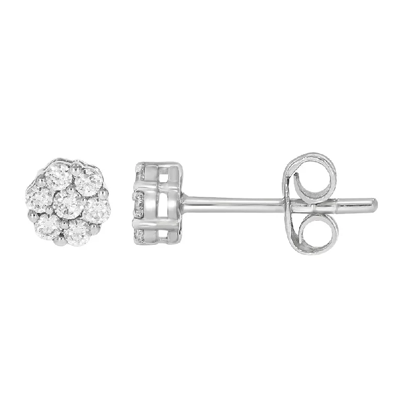 Vibrant Earrings For Bright Styles-9ct White Gold 1/4 Carat Diamond Cluster Stud Earrings